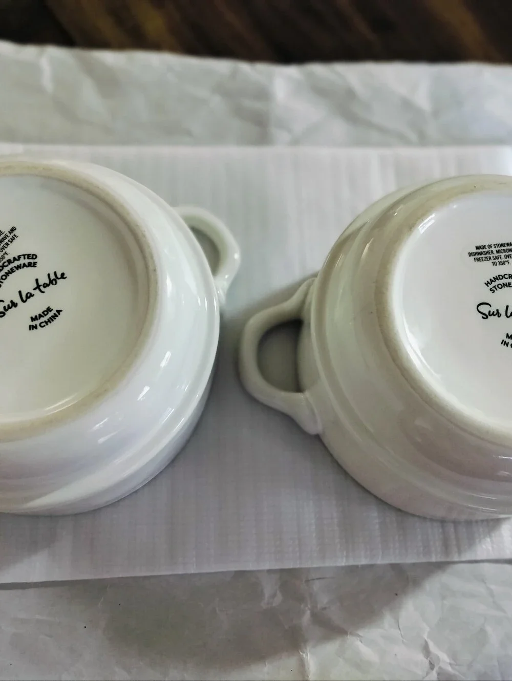 Sur La Table Handcrafted White Stoneware Double-Handled Soup Bowls - Set of 2